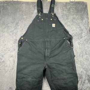 VTG Carhartt Bib Overalls Mens 52x31 Black Duble Knee Duck Quilt Lined USA RO2